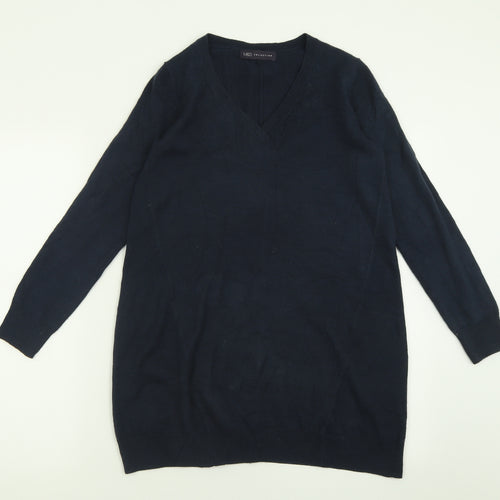 Marks and Spencer Womens Blue V-Neck  Acrylic Tunic Jumper Size 6