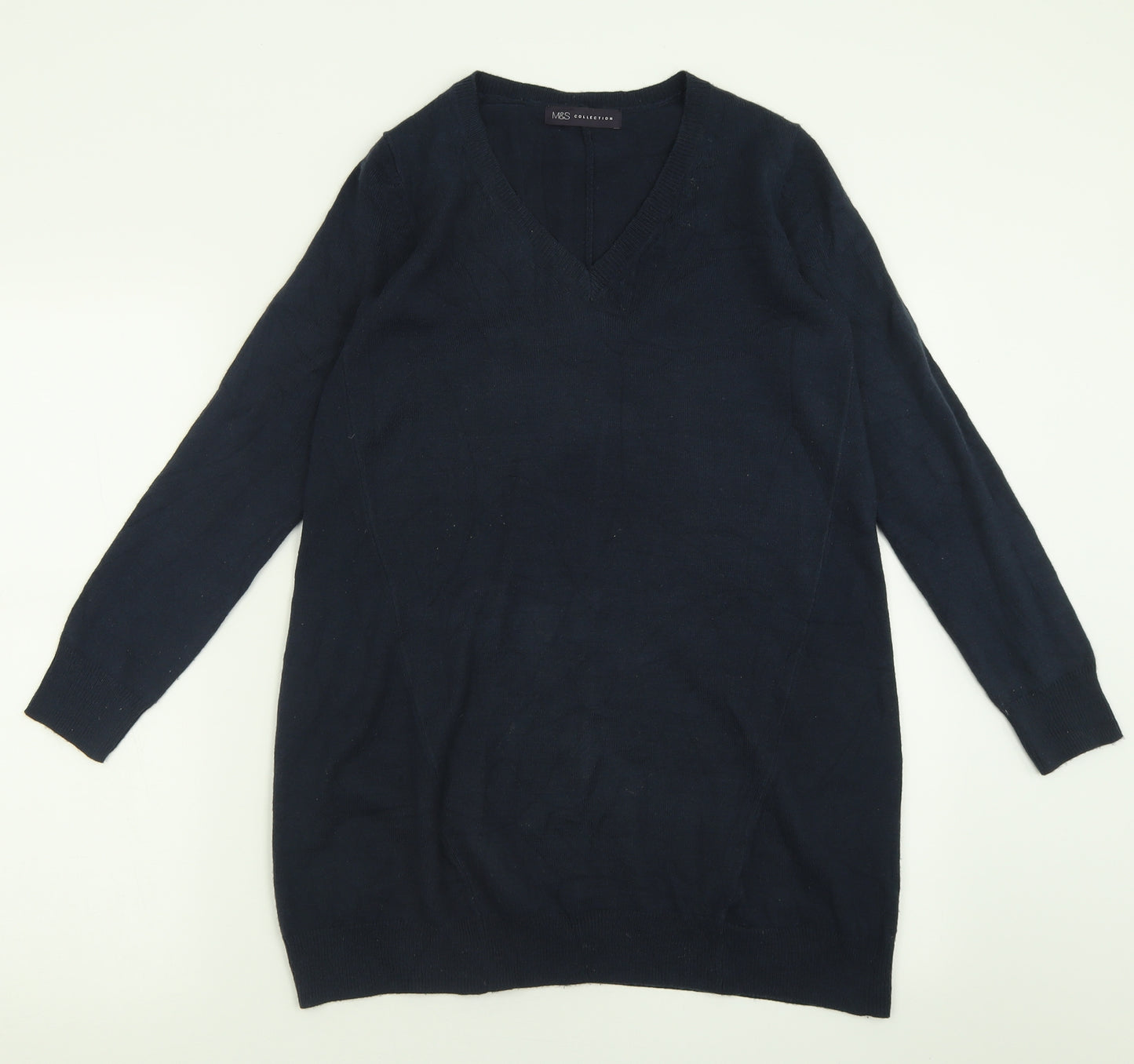 Marks and Spencer Womens Blue V-Neck  Acrylic Tunic Jumper Size 6