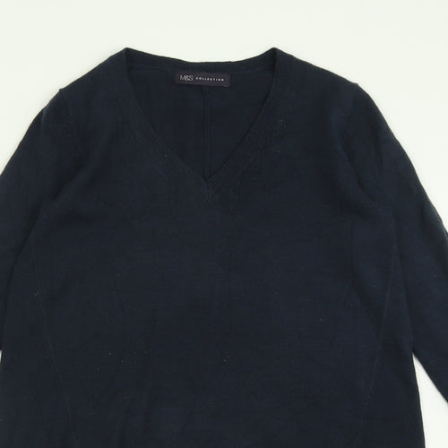 Marks and Spencer Womens Blue V-Neck  Acrylic Tunic Jumper Size 6