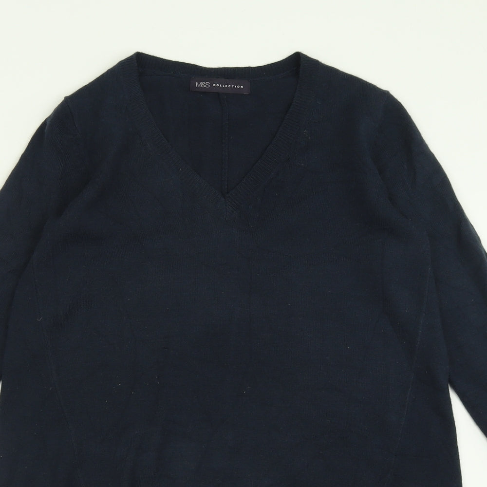 Marks and Spencer Womens Blue V-Neck  Acrylic Tunic Jumper Size 6