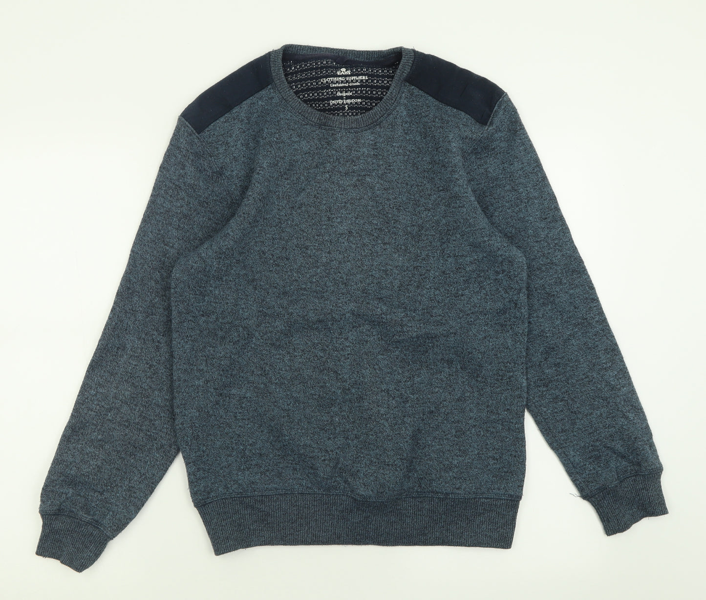 Easy Mens Blue Crew Neck  Polyester Pullover Jumper Size S