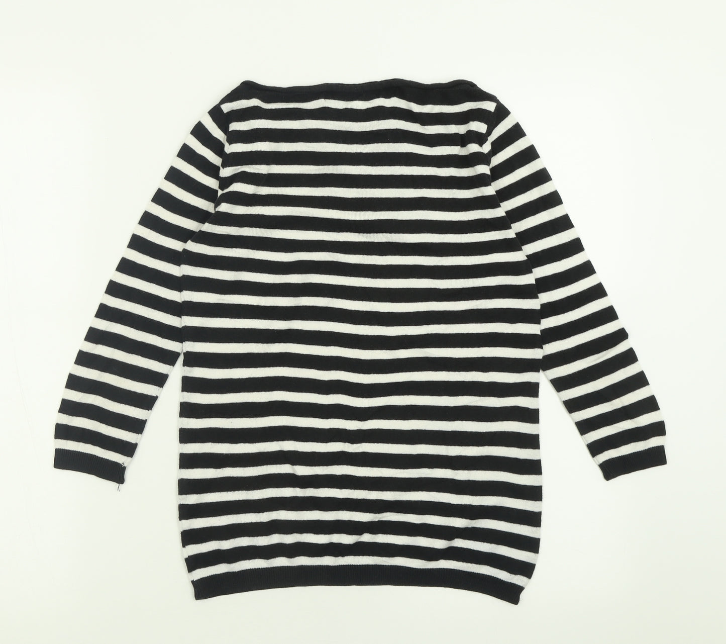 Zara Womens Black Crew Neck Striped Acrylic Pullover Jumper Size S
