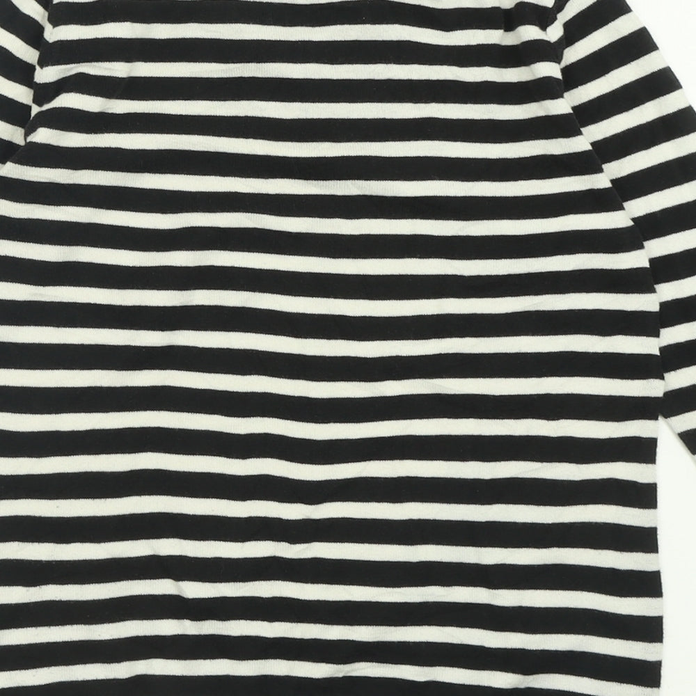 Zara Womens Black Crew Neck Striped Acrylic Pullover Jumper Size S