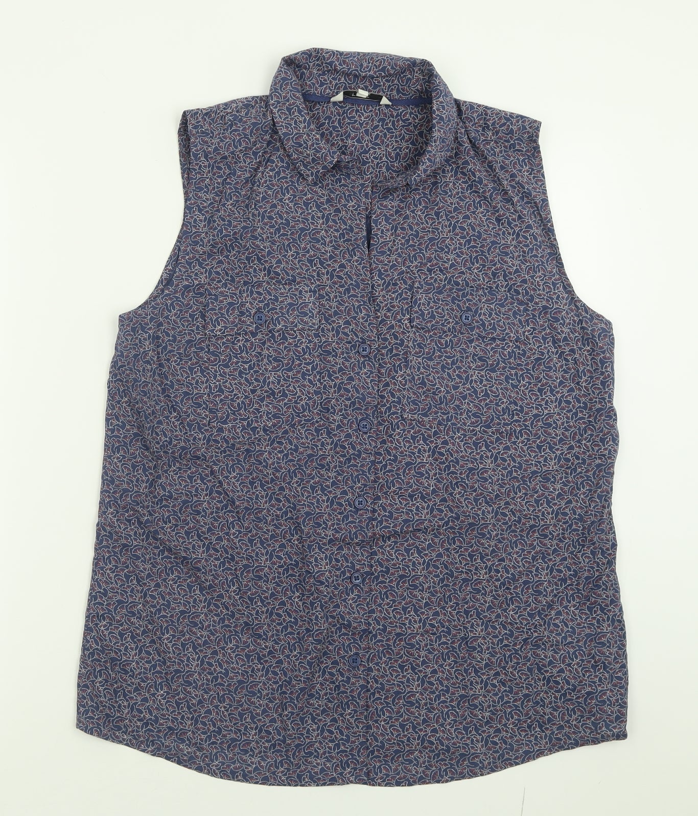 NEXT Womens Blue Geometric Modal Basic Button-Up Size 12 Collared