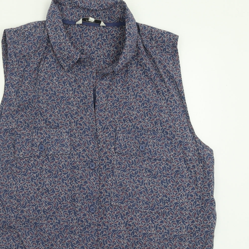 NEXT Womens Blue Geometric Modal Basic Button-Up Size 12 Collared