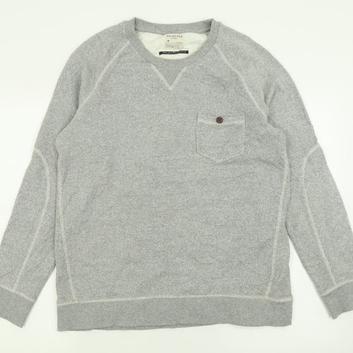 Selected Mens Grey Crew Neck  Cotton Pullover Jumper Size XL