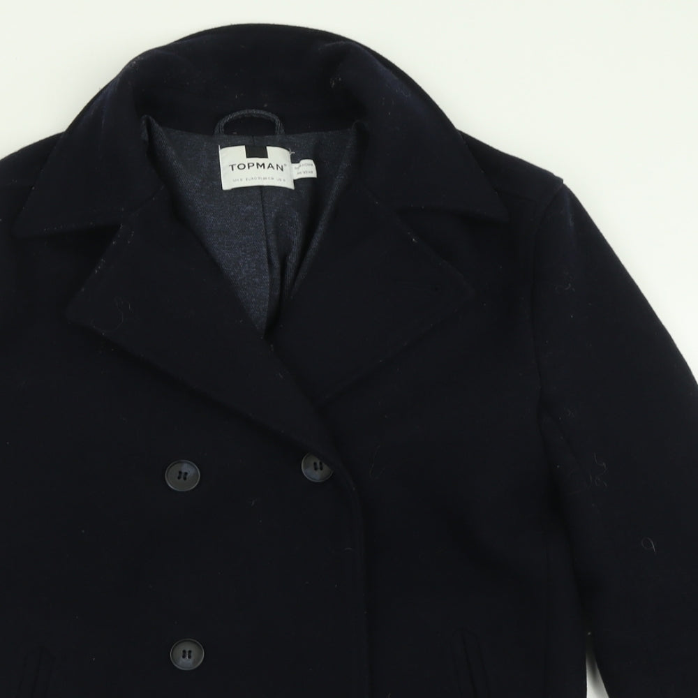 Topman Mens Blue   Overcoat Coat Size S  Button