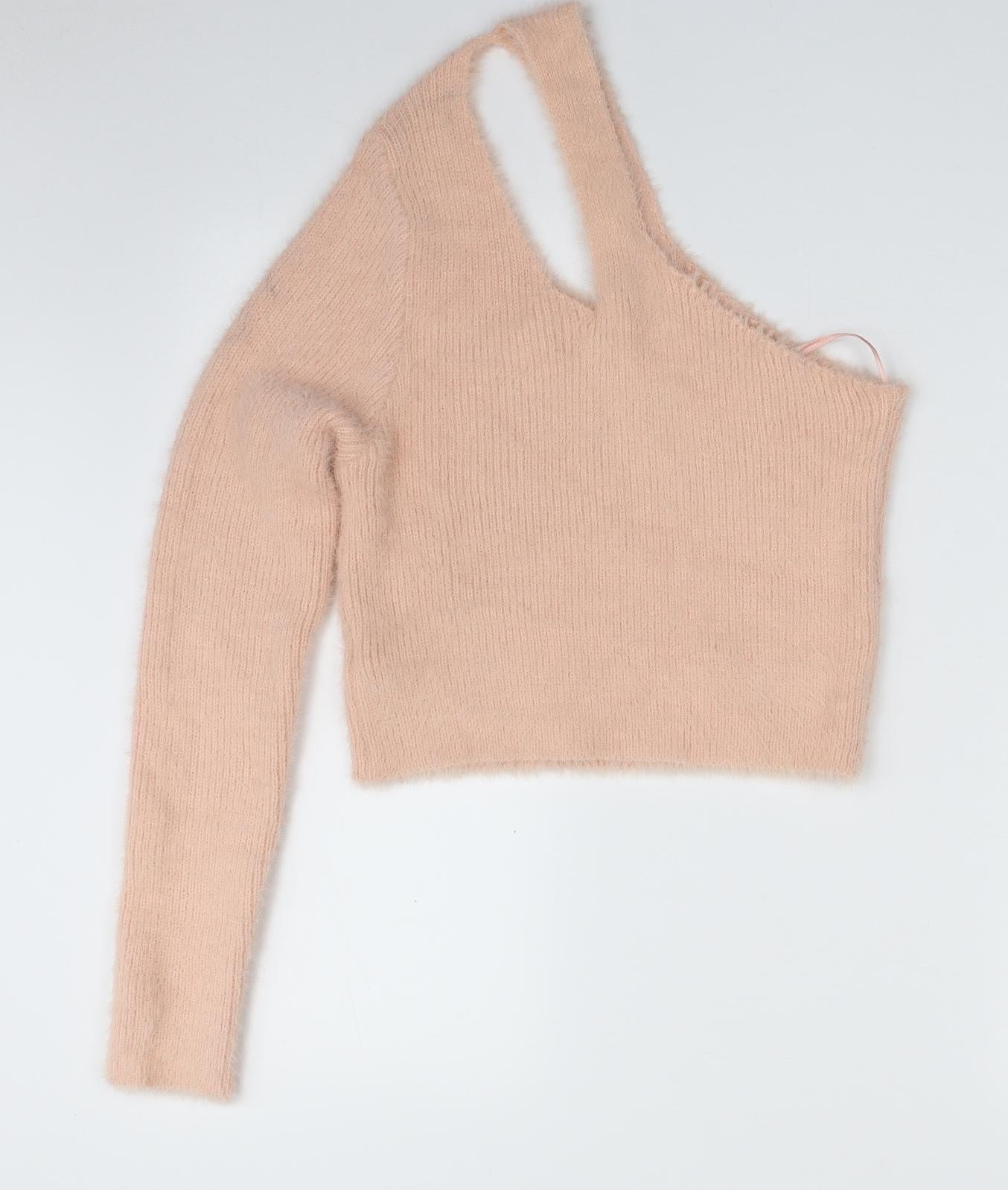Missguided Womens Pink Round Neck  Acrylic Pullover Jumper Size 6   - One Shoulder; One Sleeve
