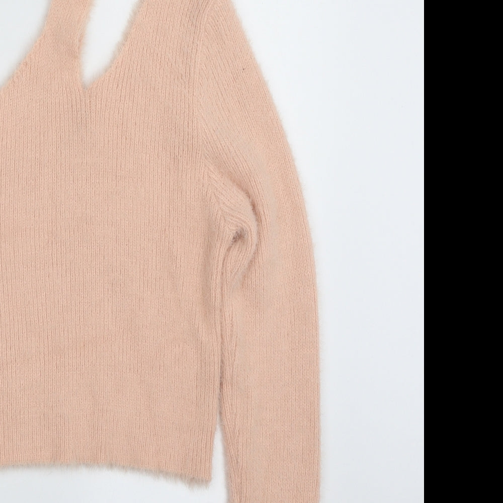 Missguided Womens Pink Round Neck  Acrylic Pullover Jumper Size 6   - One Shoulder; One Sleeve