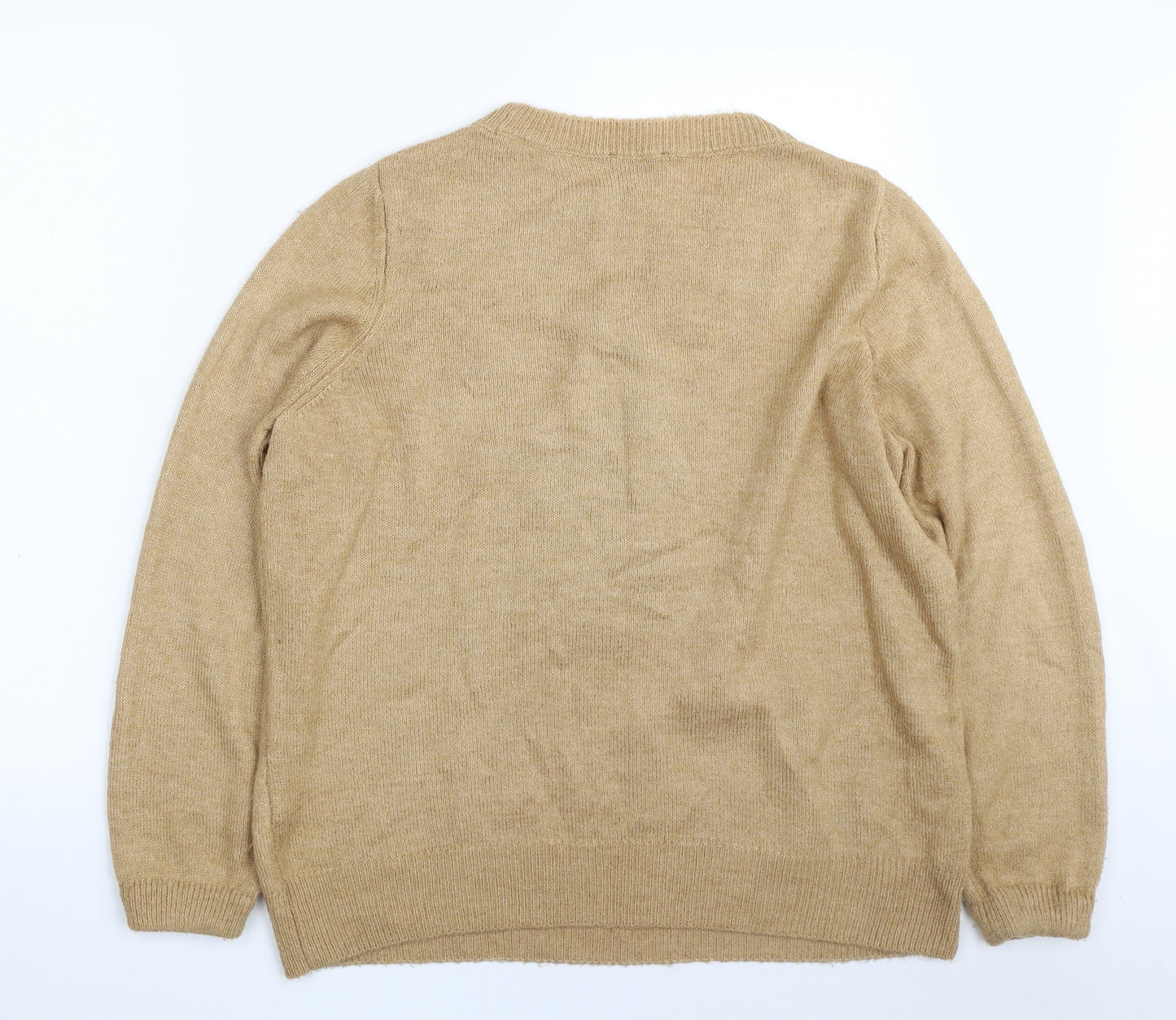 F&F Womens Beige Crew Neck Animal Print Acrylic Pullover Jumper Size 14