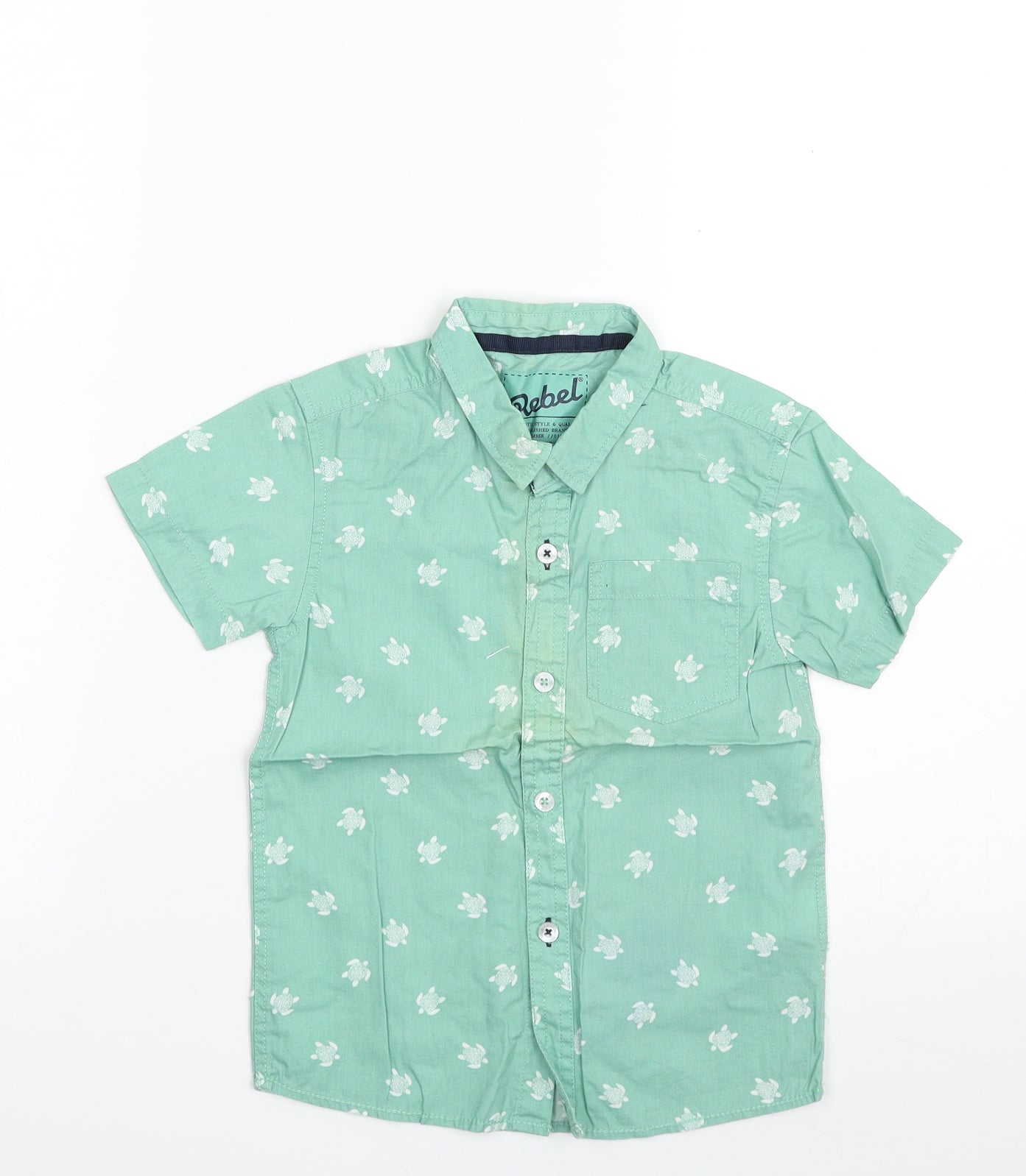 Primark Boys Green  100% Cotton Basic Button-Up Size 4-5 Years Collared Button - Tortoise