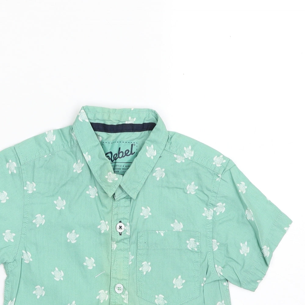 Primark Boys Green  100% Cotton Basic Button-Up Size 4-5 Years Collared Button - Tortoise
