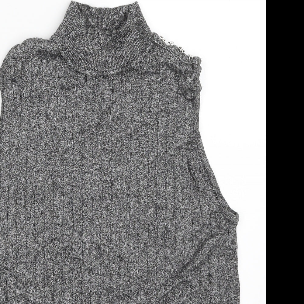 F&F Womens Grey High Neck  Viscose Vest Jumper Size 16