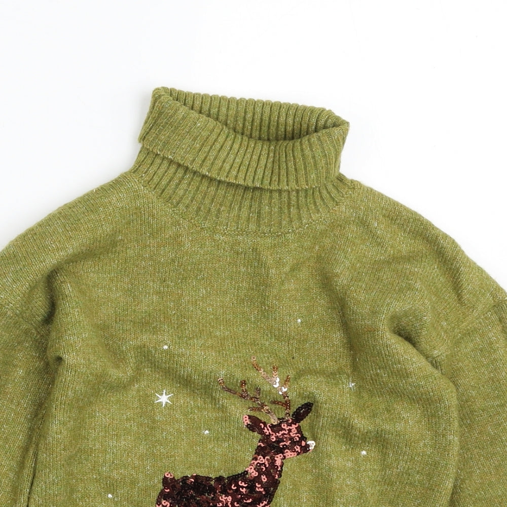 TU Girls Green Roll Neck  Acrylic Pullover Jumper Size 8 Years  Pullover - Christmas