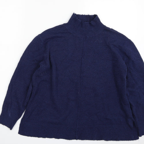 M&Co Womens Blue High Neck  Acrylic Pullover Jumper Size 12