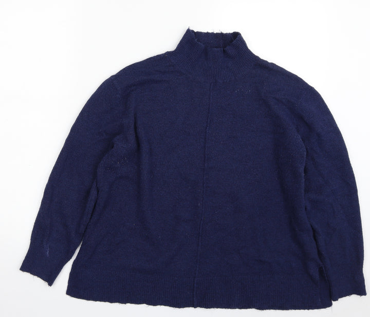 M&Co Womens Blue High Neck Acrylic Pullover Jumper Size 12