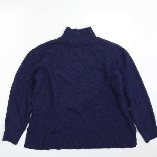 M&Co Womens Blue High Neck  Acrylic Pullover Jumper Size 12