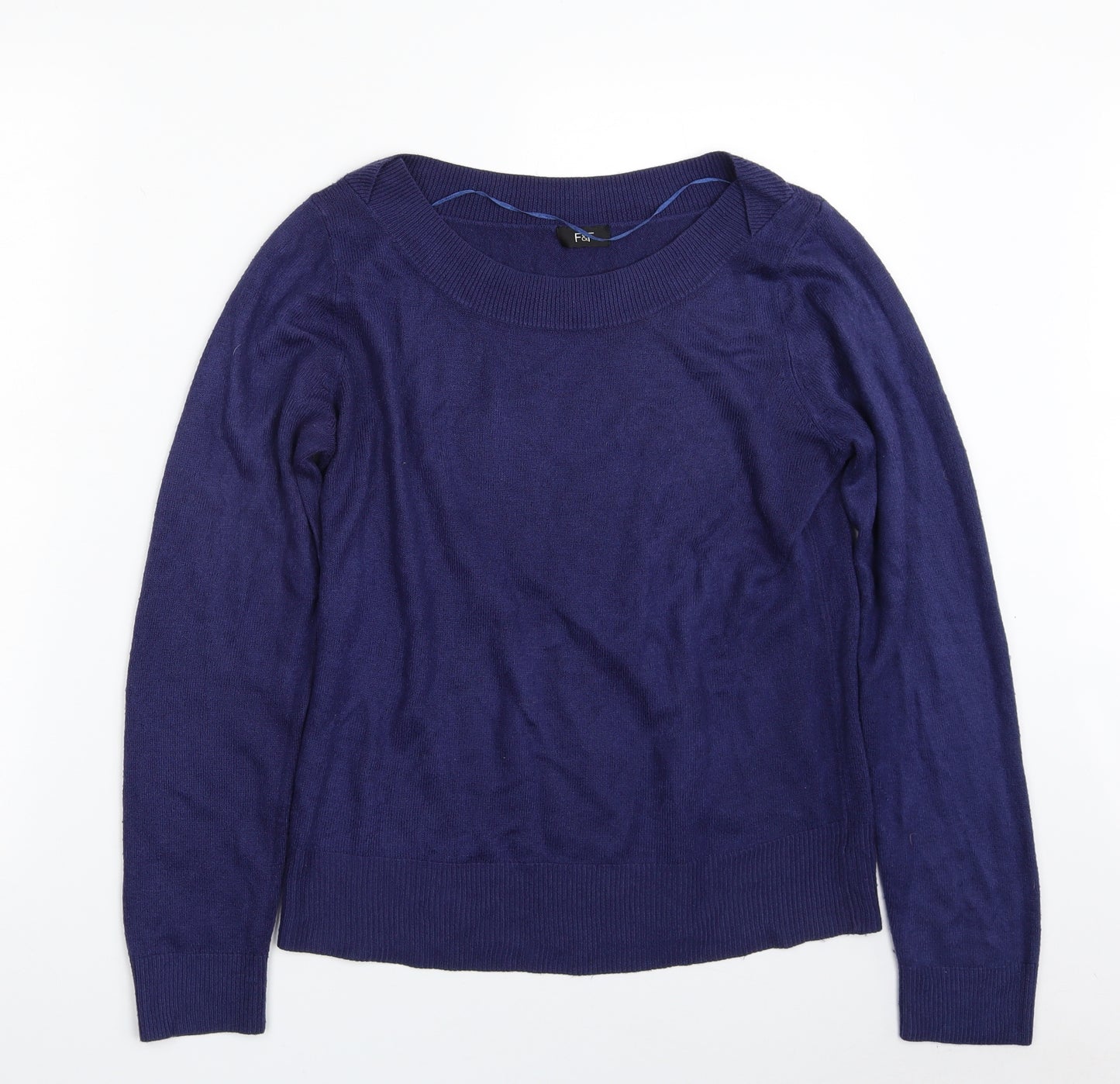 F&F Womens Blue Boat Neck  Acrylic Pullover Jumper Size 16