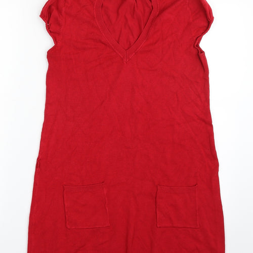 F&F Womens Red V-Neck  Viscose Pullover Jumper Size 14
