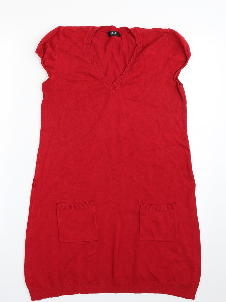 F&F Womens Red V-Neck Viscose Pullover Jumper Size 14