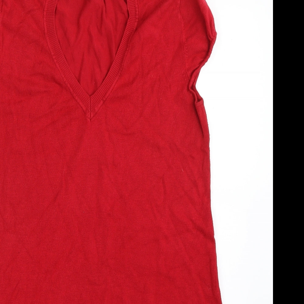 F&F Womens Red V-Neck  Viscose Pullover Jumper Size 14