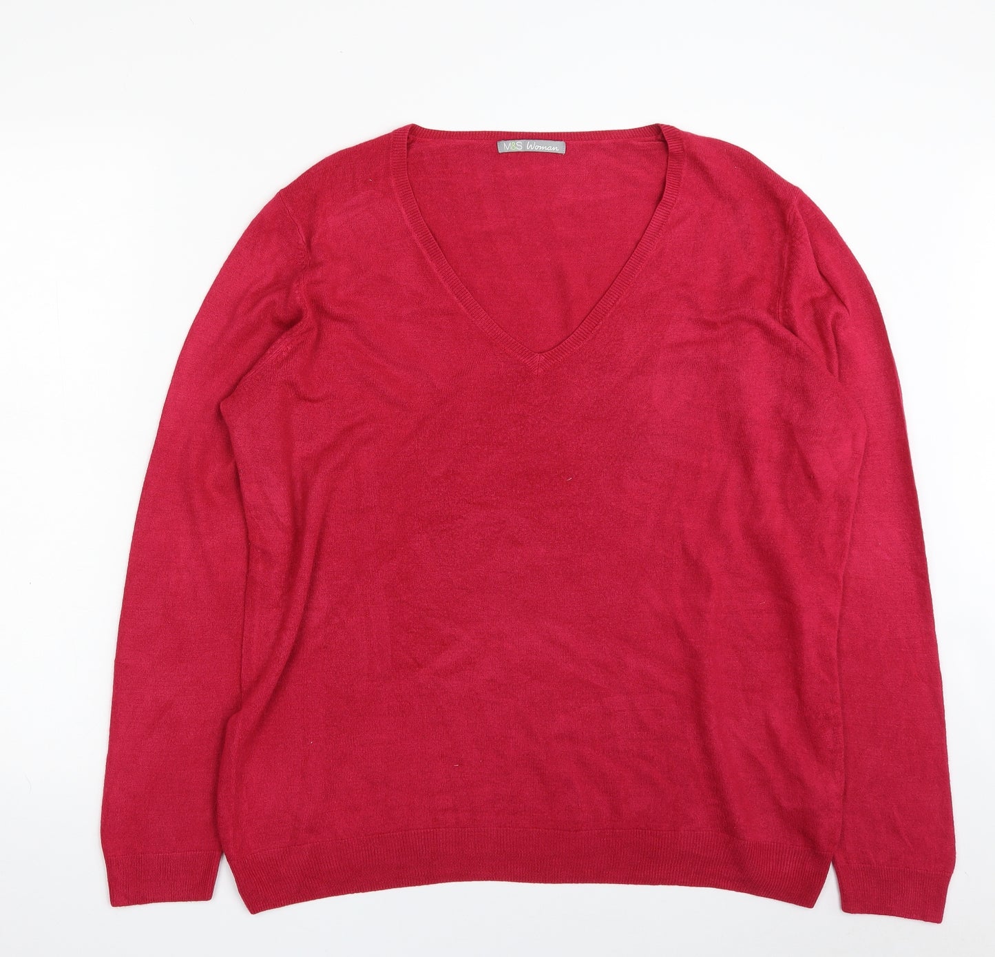 Marks and Spencer Womens Pink V-Neck  Acrylic Pullover Jumper Size 20