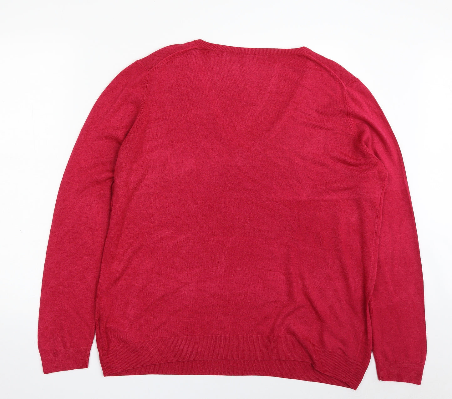Marks and Spencer Womens Pink V-Neck  Acrylic Pullover Jumper Size 20
