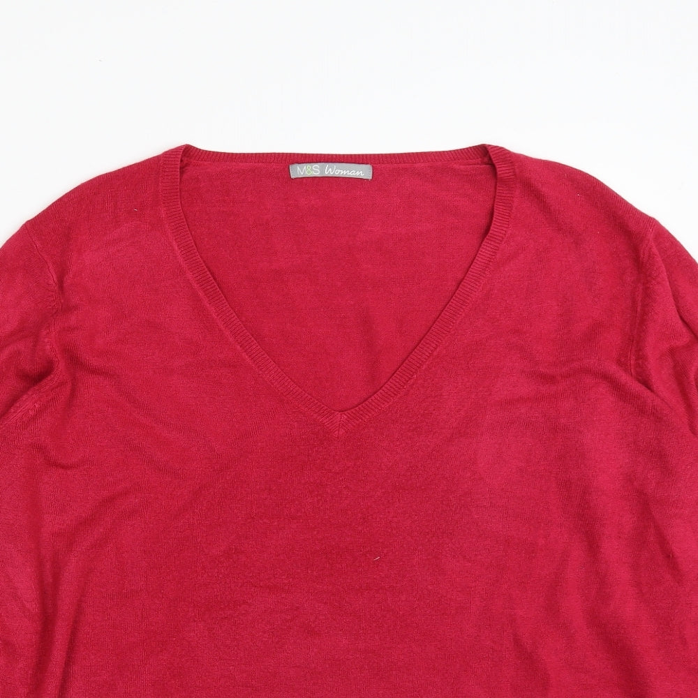Marks and Spencer Womens Pink V-Neck  Acrylic Pullover Jumper Size 20