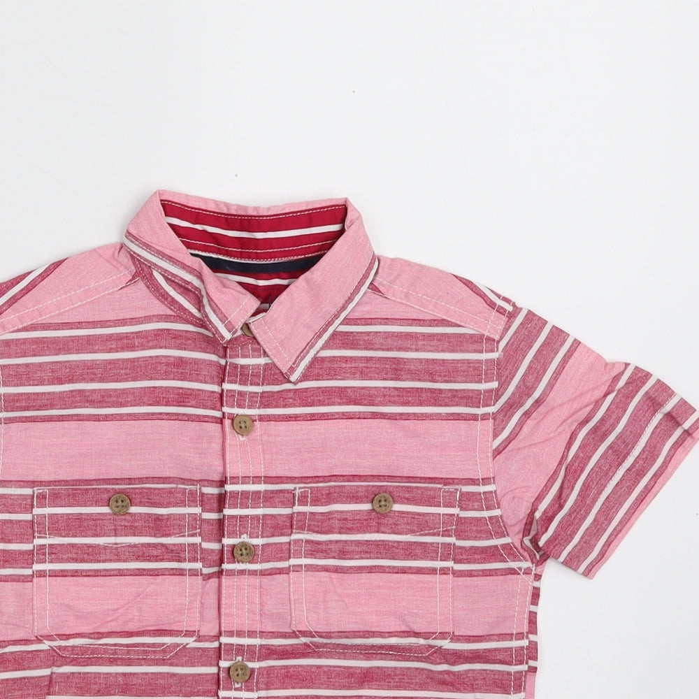 Primark Boys Pink Striped 100% Cotton Basic Button-Up Size 4-5 Years Collared Button - Tropical Vibes