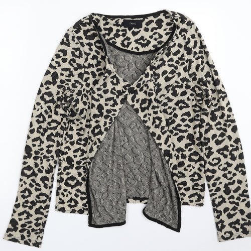 NEXT Womens Brown V-Neck Animal Print Cotton Cardigan Jumper Size 14