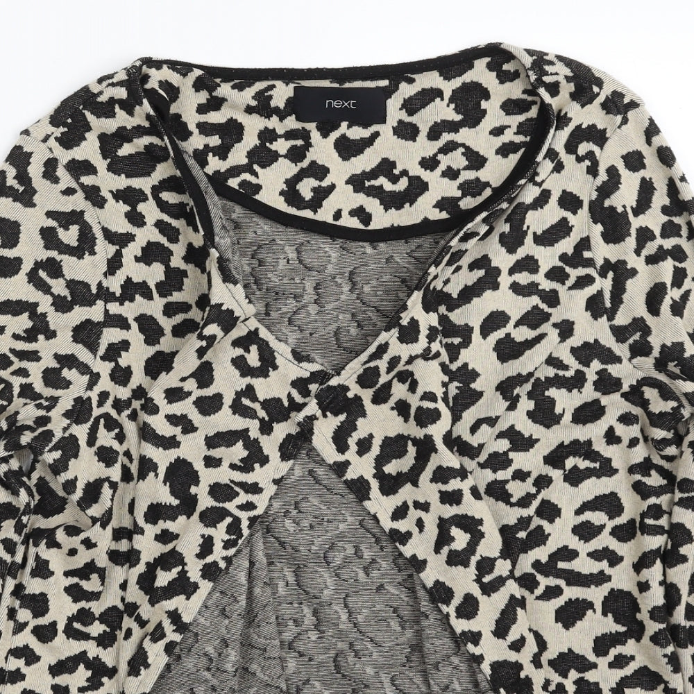 NEXT Womens Brown V-Neck Animal Print Cotton Cardigan Jumper Size 14