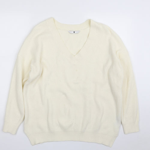 Very Womens Ivory V-Neck  Viscose Pullover Jumper Size 14