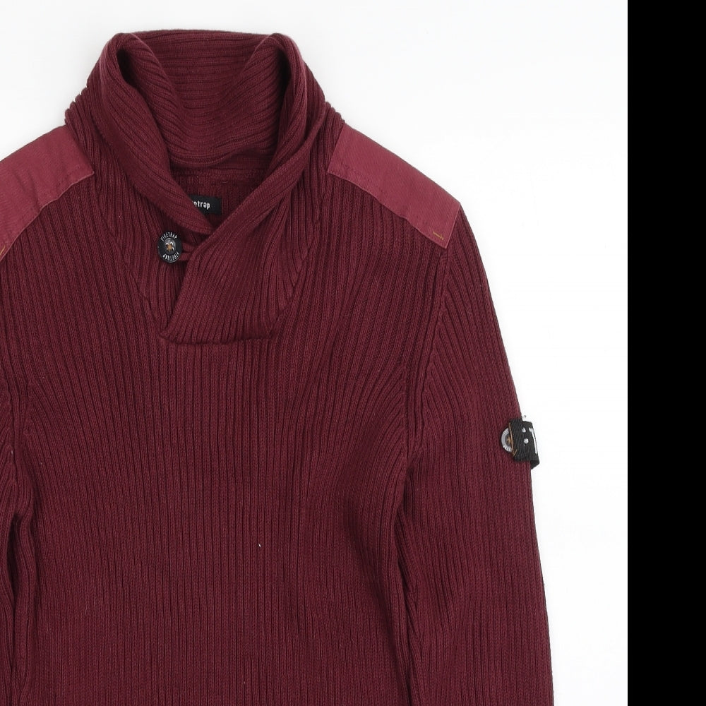Firetrap Mens Red Collared  Cotton Pullover Jumper Size S