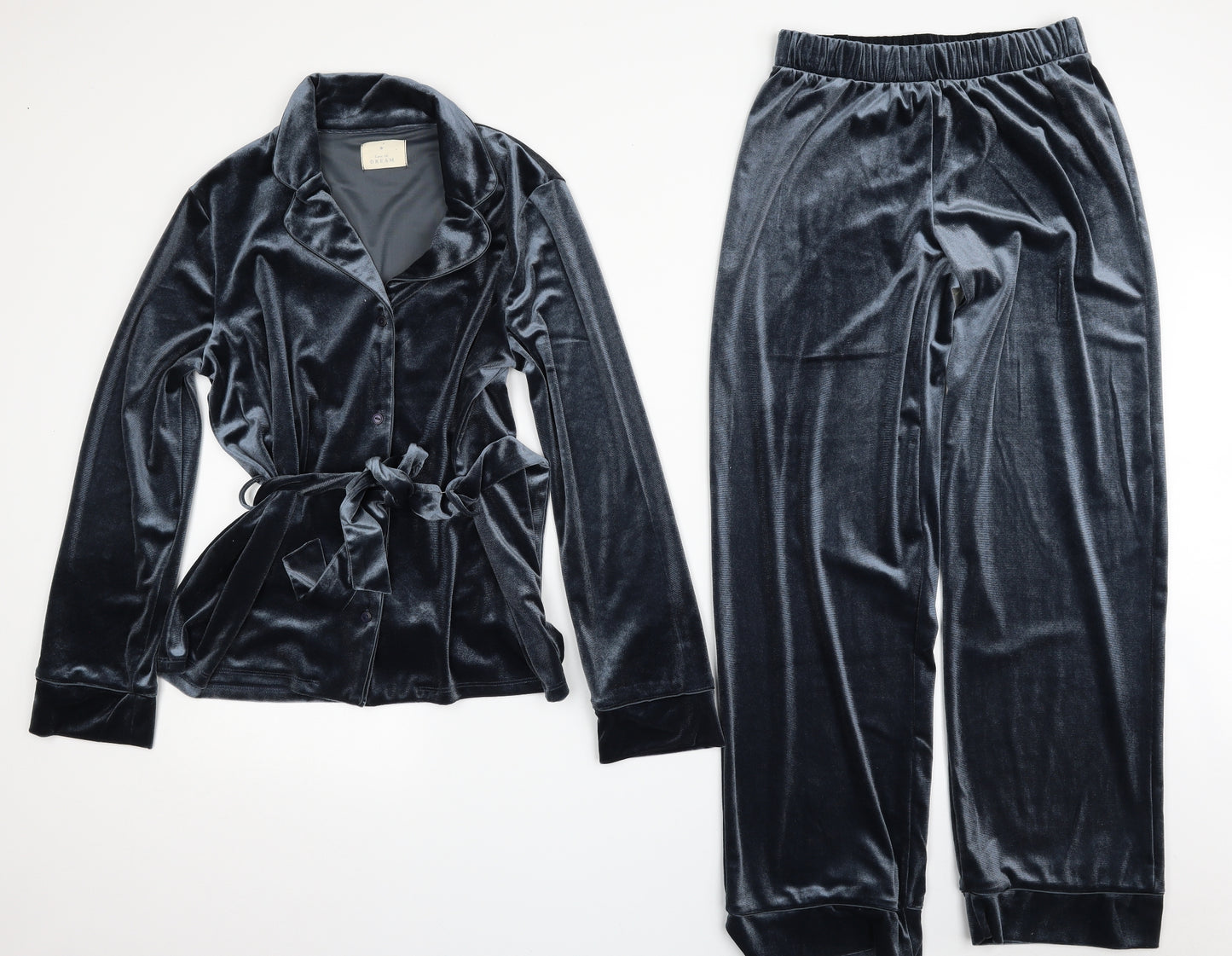 Matalan Womens Blue Solid Polyester Top Pyjama Set Size XS  Button