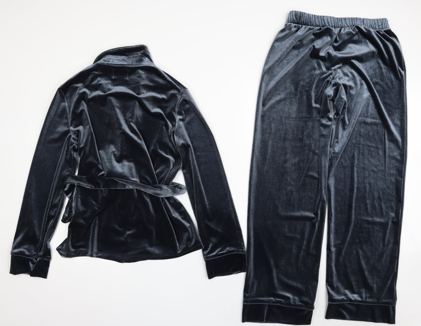 Matalan Womens Blue Solid Polyester Top Pyjama Set Size XS  Button