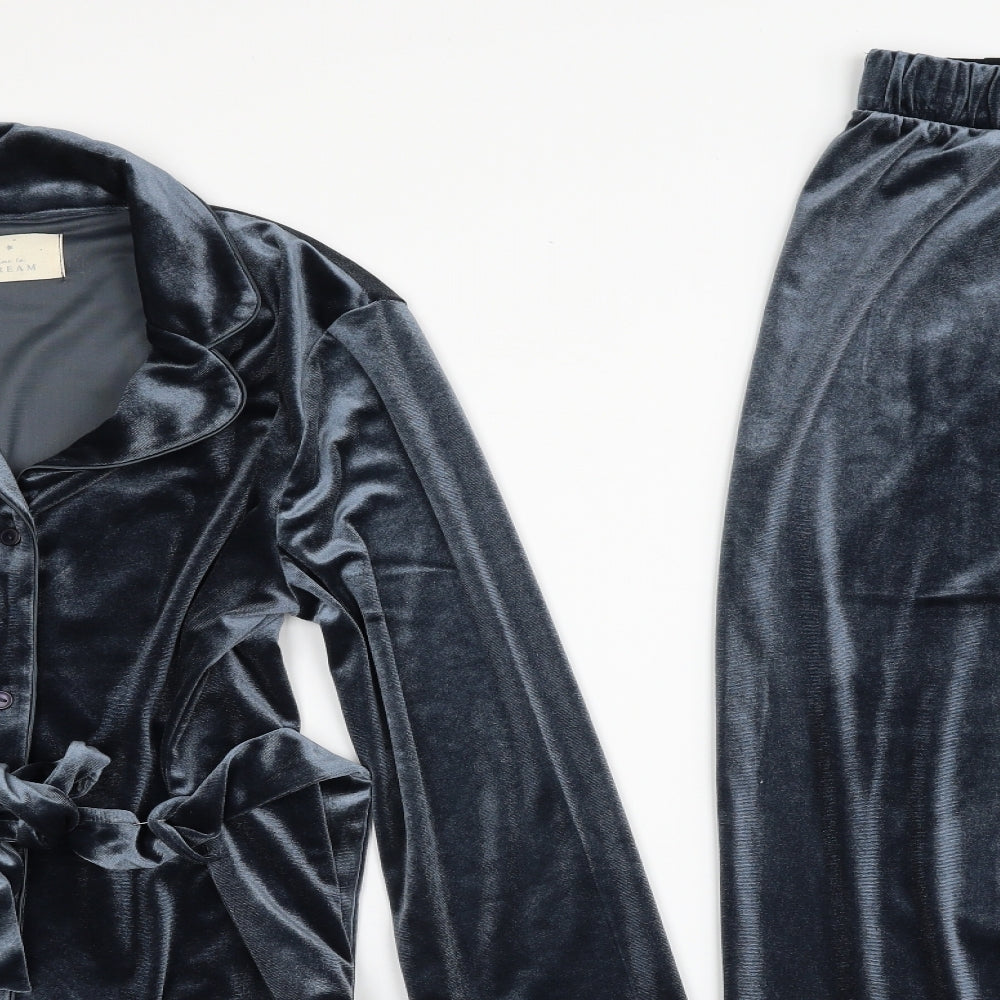 Matalan Womens Blue Solid Polyester Top Pyjama Set Size XS  Button