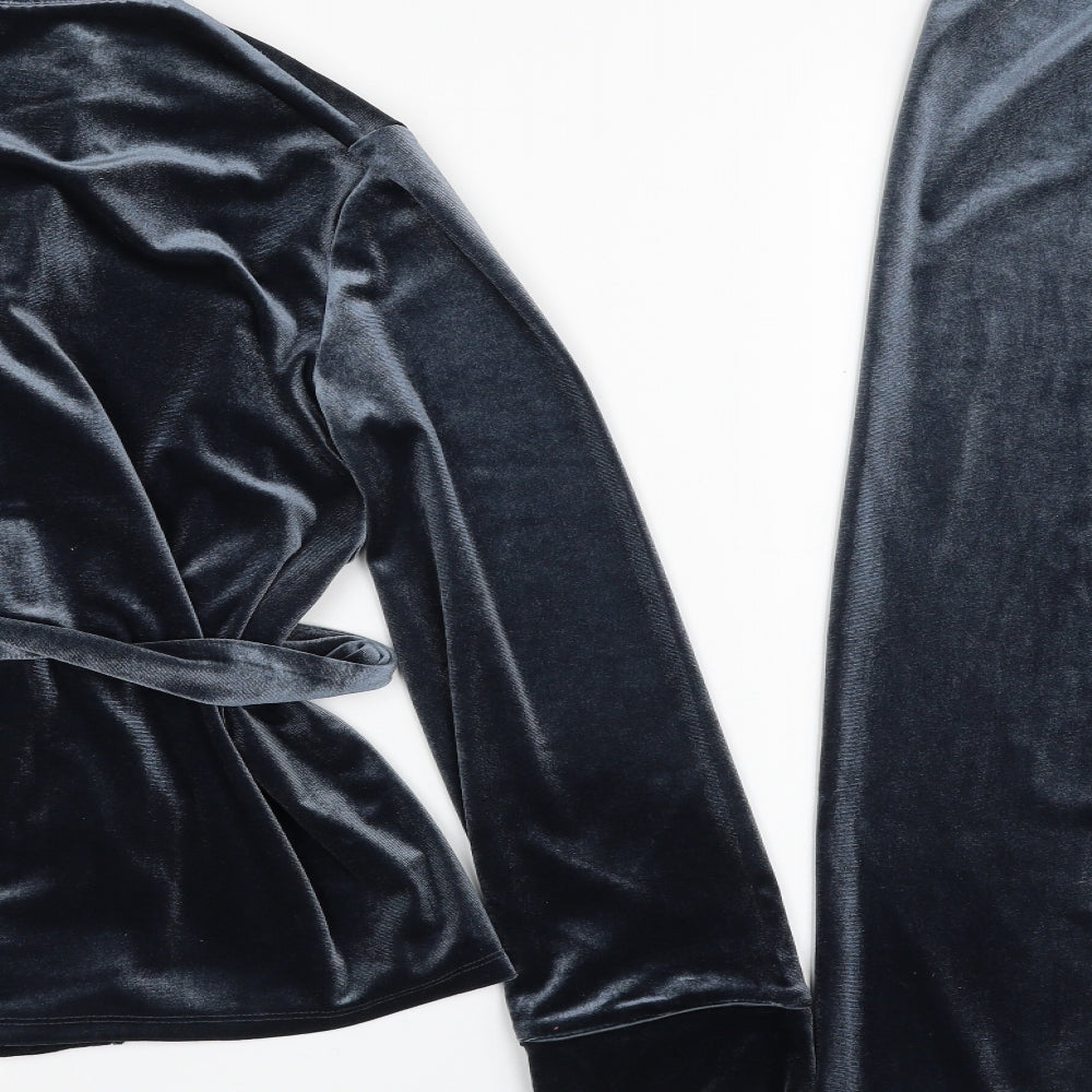 Matalan Womens Blue Solid Polyester Top Pyjama Set Size XS  Button