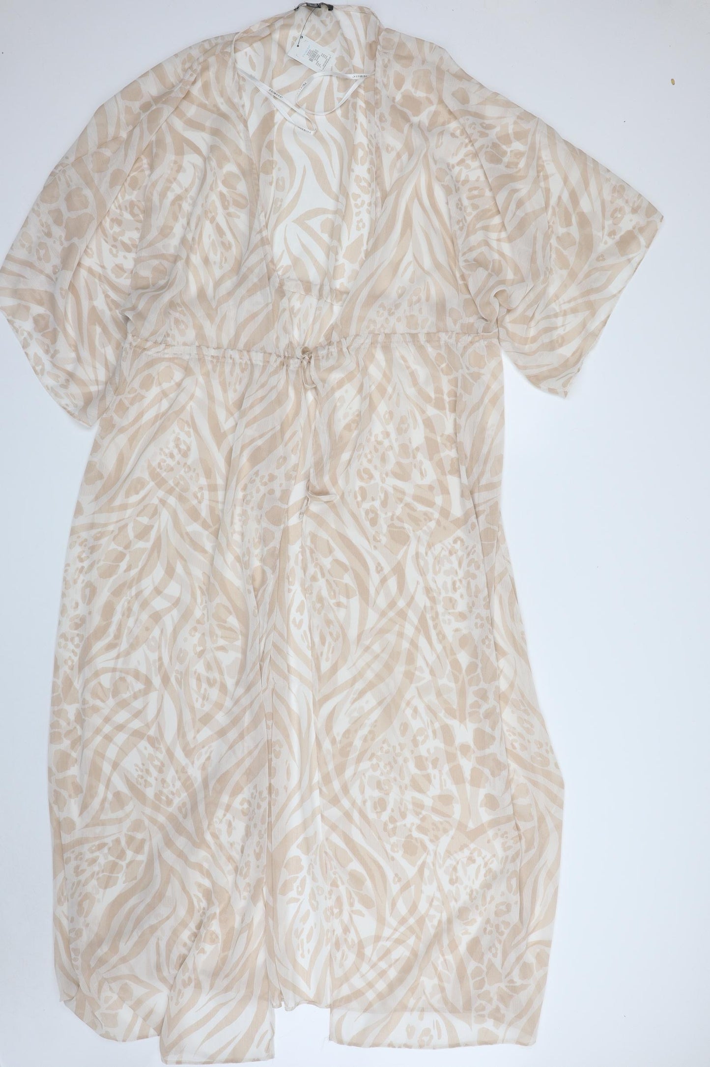 Primark Womens Beige Floral Polyester Maxi  Size 18  V-Neck Tie - Size 18-20