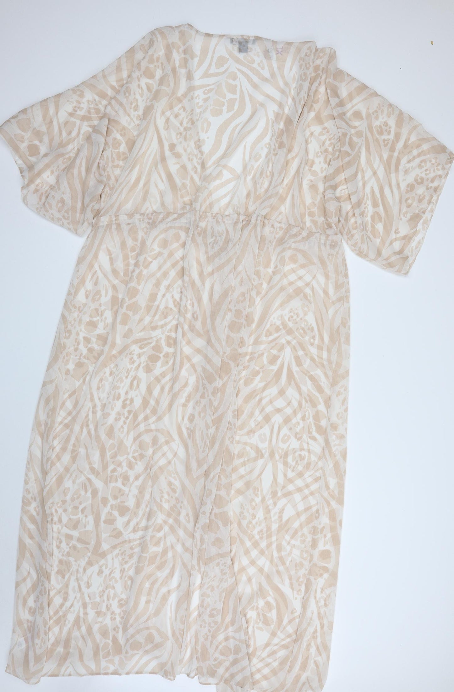 Primark Womens Beige Floral Polyester Maxi  Size 18  V-Neck Tie - Size 18-20