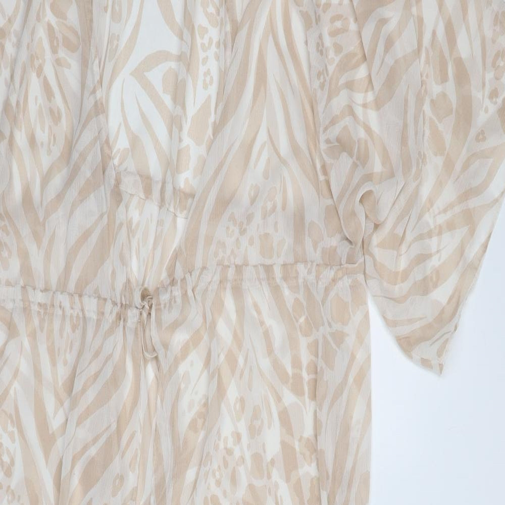 Primark Womens Beige Floral Polyester Maxi  Size 18  V-Neck Tie - Size 18-20