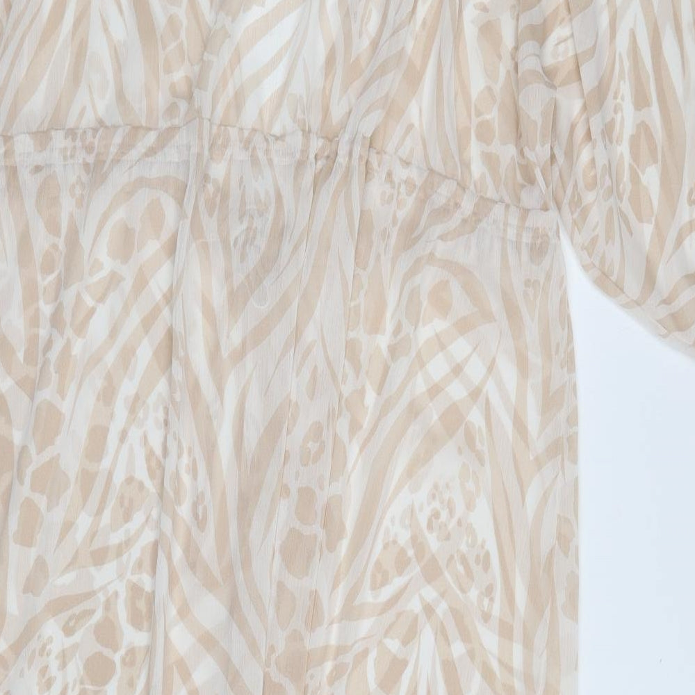 Primark Womens Beige Floral Polyester Maxi  Size 18  V-Neck Tie - Size 18-20