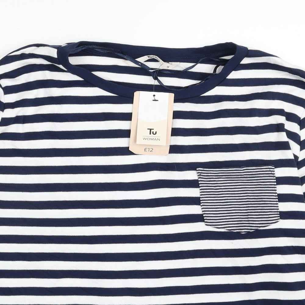 TU Womens Blue Crew Neck Striped 100% Cotton Pullover Jumper Size 18