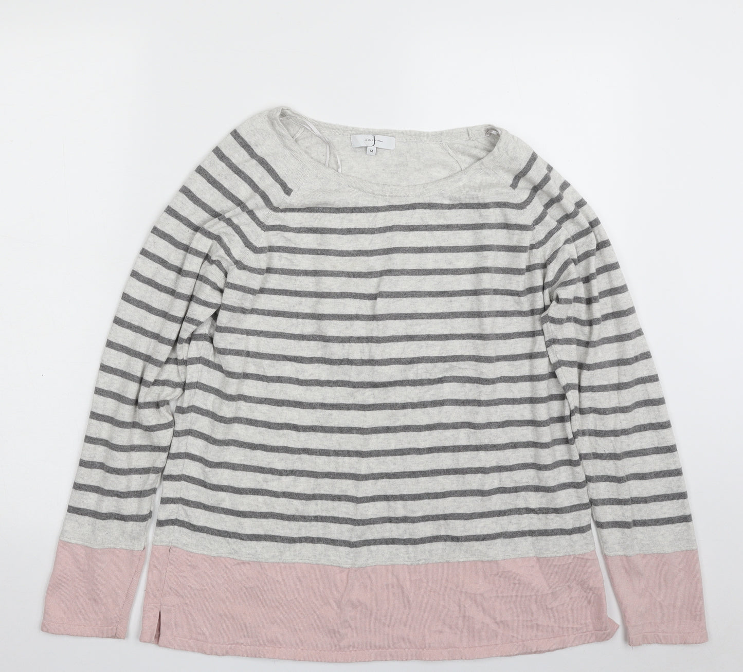 Jasper Conran Womens Grey Boat Neck Striped Cotton Pullover Jumper Size 14