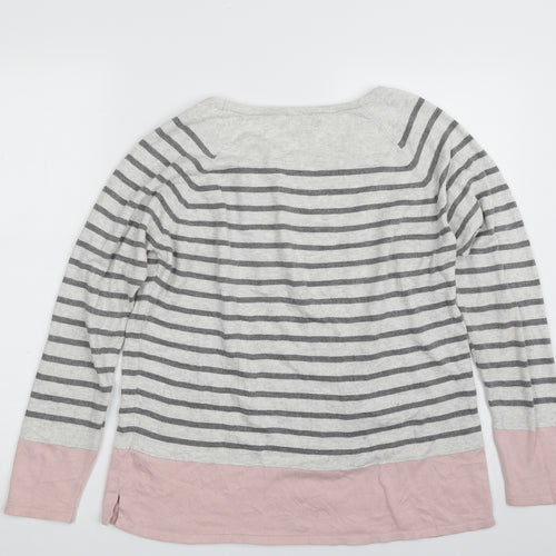 Jasper Conran Womens Grey Boat Neck Striped Cotton Pullover Jumper Size 14