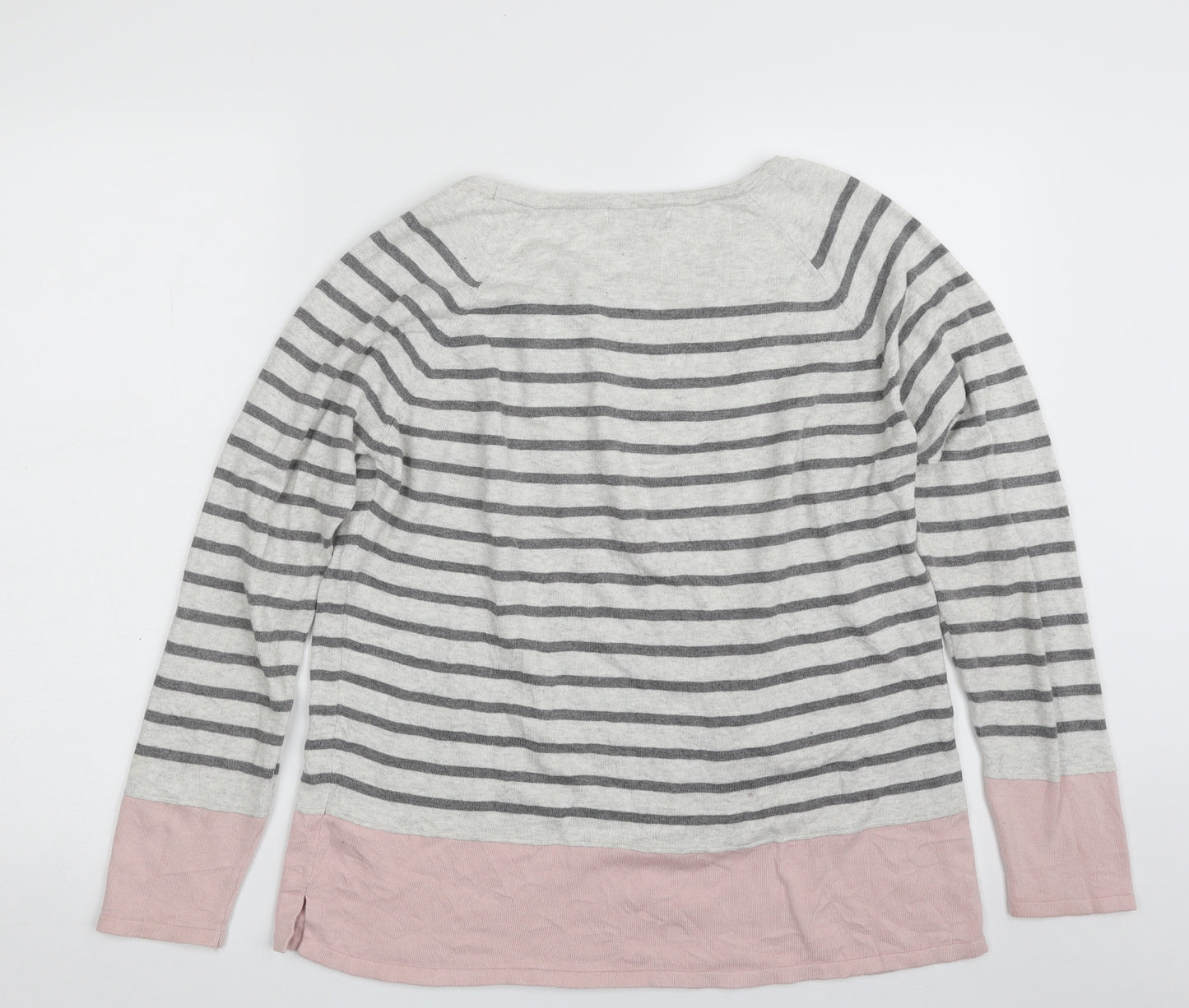 Jasper Conran Womens Grey Boat Neck Striped Cotton Pullover Jumper Size 14