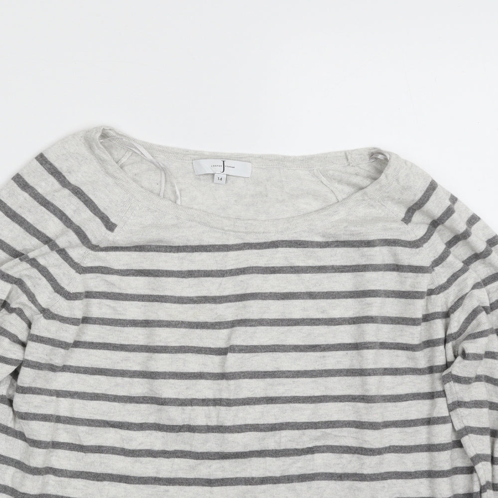 Jasper Conran Womens Grey Boat Neck Striped Cotton Pullover Jumper Size 14