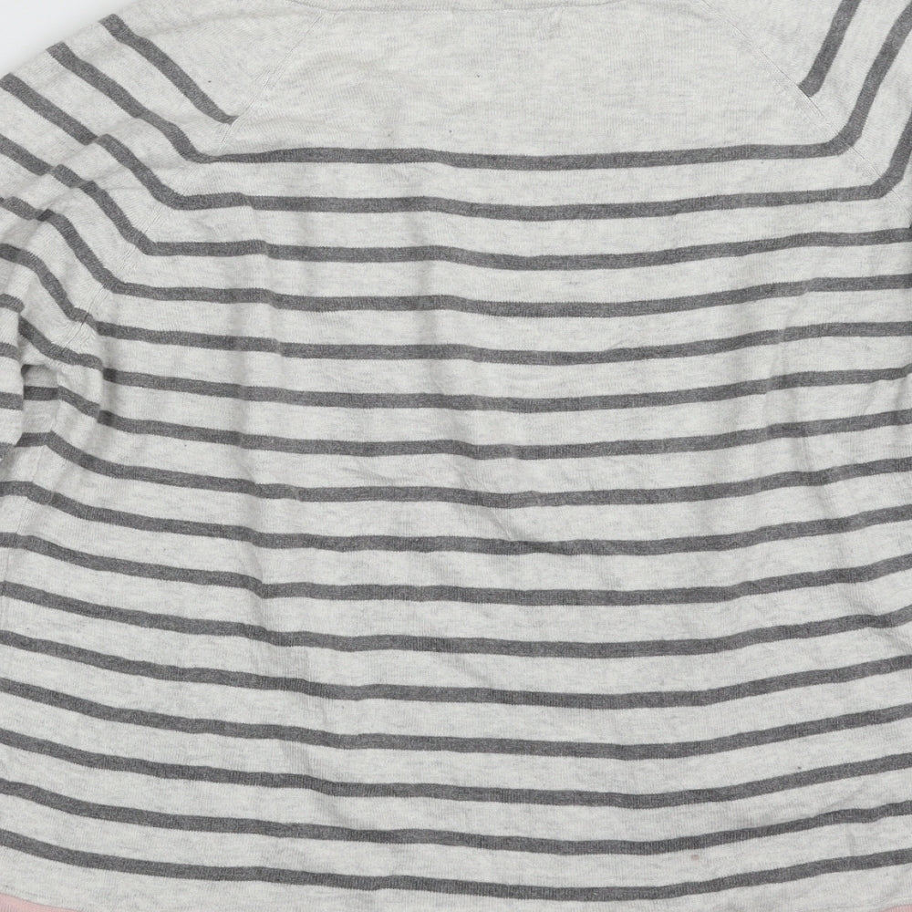 Jasper Conran Womens Grey Boat Neck Striped Cotton Pullover Jumper Size 14