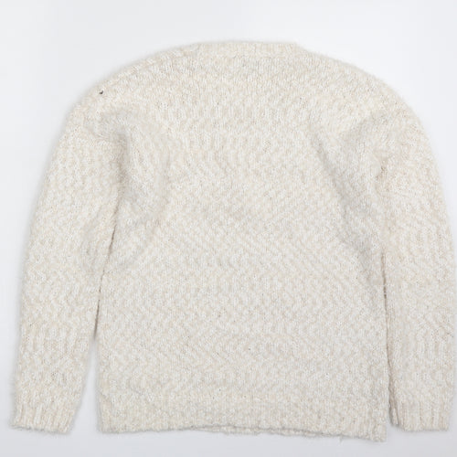 Amara Reya Womens Beige Scoop Neck  Polyester Pullover Jumper Size M