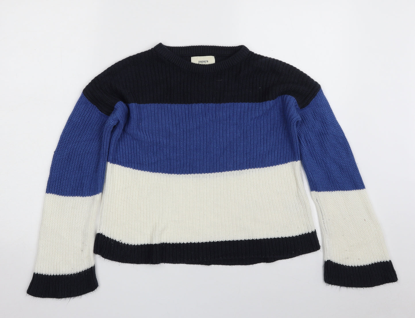 Papaya Womens Multicoloured Crew Neck Striped Acrylic Pullover Jumper Size M   - Colourblock