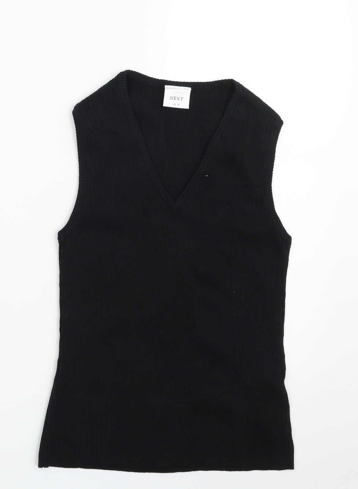 NEXT Womens Black V-Neck  Cotton Vest Jumper Size 14